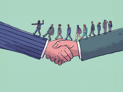 Manager leading staff walking on top of shaking hands - Credit: Dom McKenzie-Ikon - 00029840