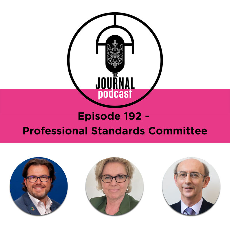 Journal Podcast Logo comprising of upside down microphone and CII crest